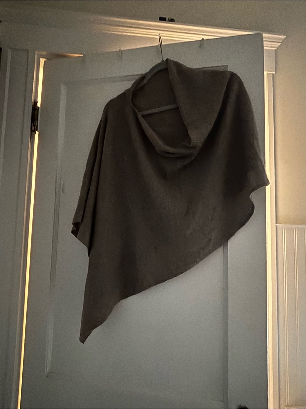 Asymmetric Hooded Poncho in beige brown